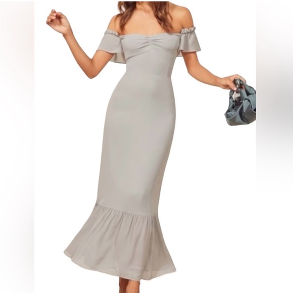 Reformation Butterfly Flutter Sleeve Off Shoulder Ruffle Hem Maxi Dress, Size 8 - Picture 14 of 14